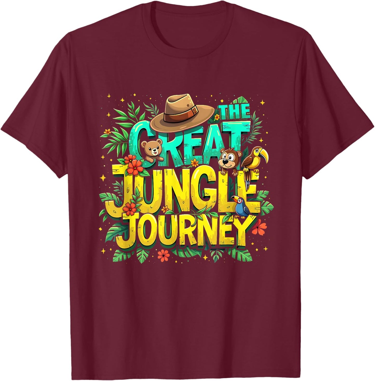 Retro The Great Jungle Journey Adventure Theme VBS Costume T-Shirt - T-Shirt | Maroon
