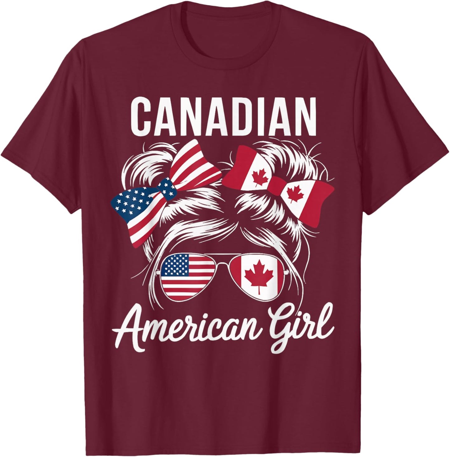 Half American Half Canadian USA Flag Canada America T-Shirt - T-Shirt | Maroon