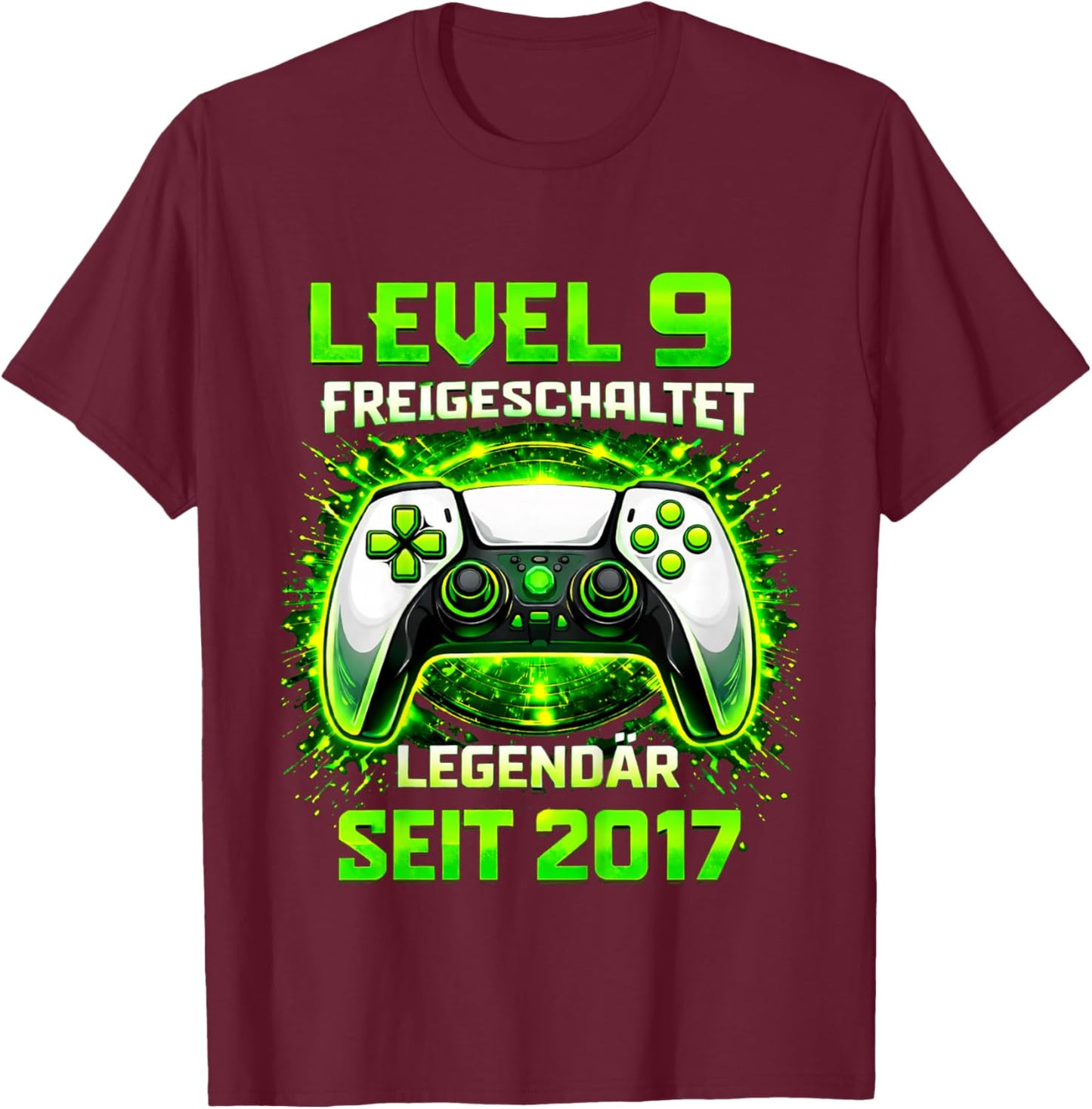 Children's Level 9 Birthday Boy Gamer Funny 2017 9th Birthday T-Shirt - T-Shirt | Maroon