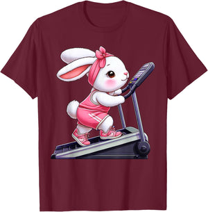 Easter Bunny on Stair Climber Gym Fitness Workout Training T-Shirt - T-Shirt | Maroon