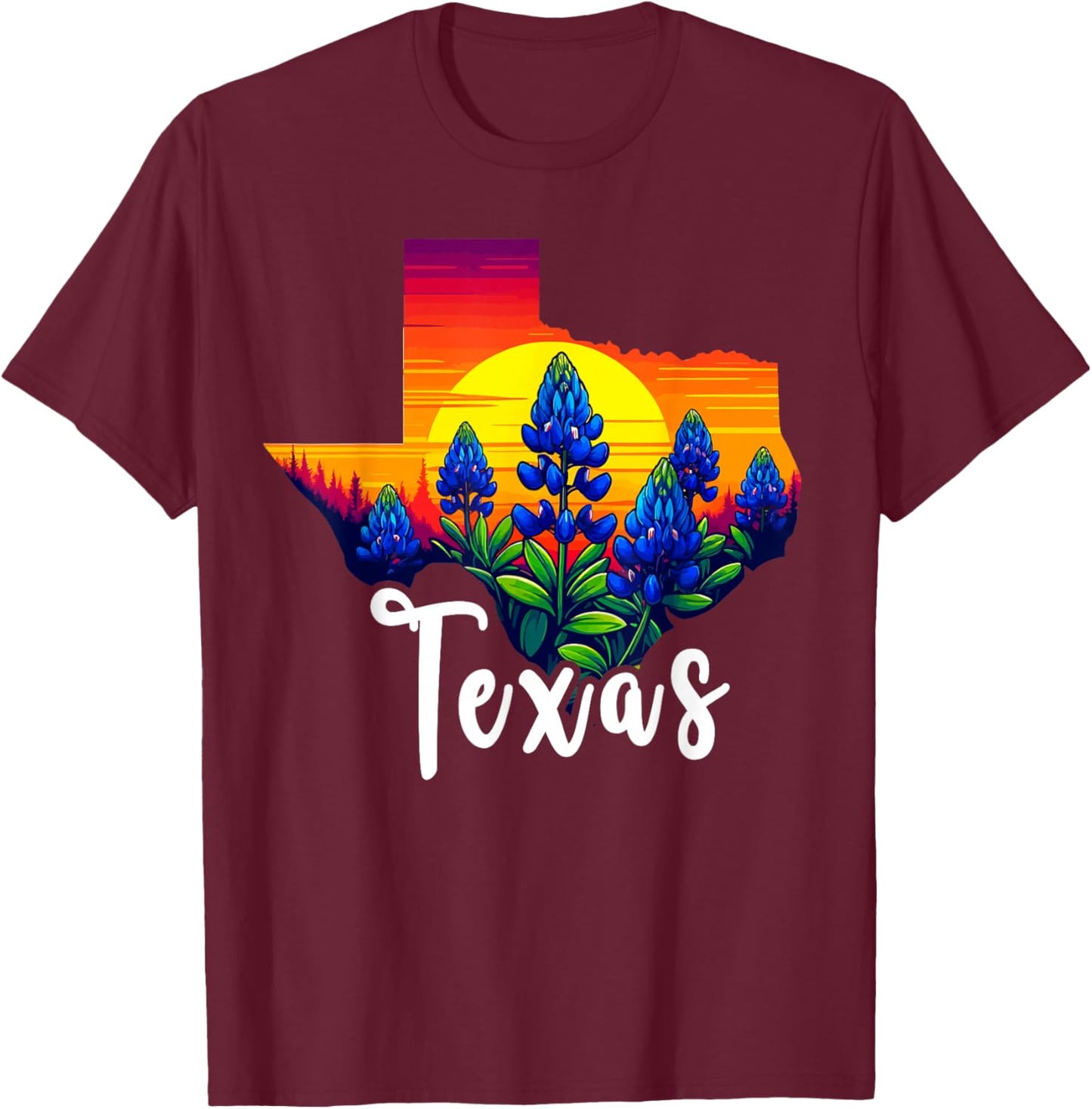 Texas Bluebonnet Sunset Lover Texas Wildflower Bluebonnets T-Shirt - T-Shirt | Maroon