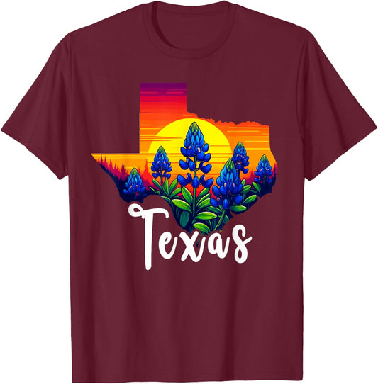 Texas Bluebonnet Sunset Lover Texas Wildflower Bluebonnets T-Shirt - T-Shirt | Maroon