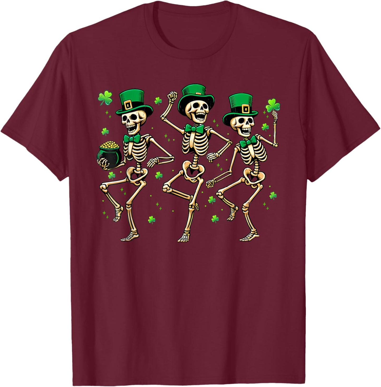 Skeleton Leperchaun Funny Skeleton Dancing St Patricks Day T-Shirt - T-Shirt | Maroon