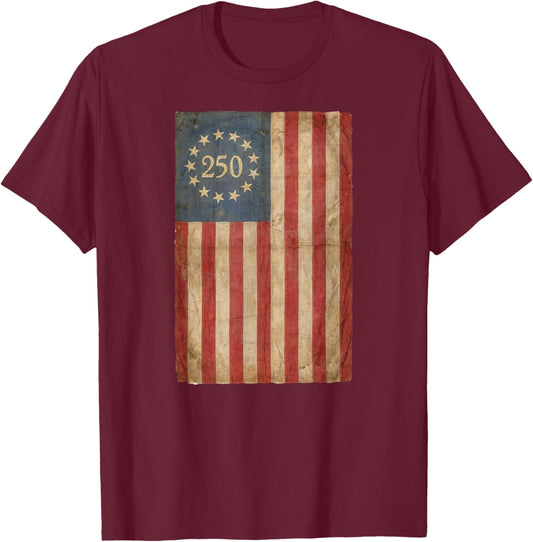 250 Years Vintage Betsy Ross Flag T-Shirt - T-Shirt | Maroon