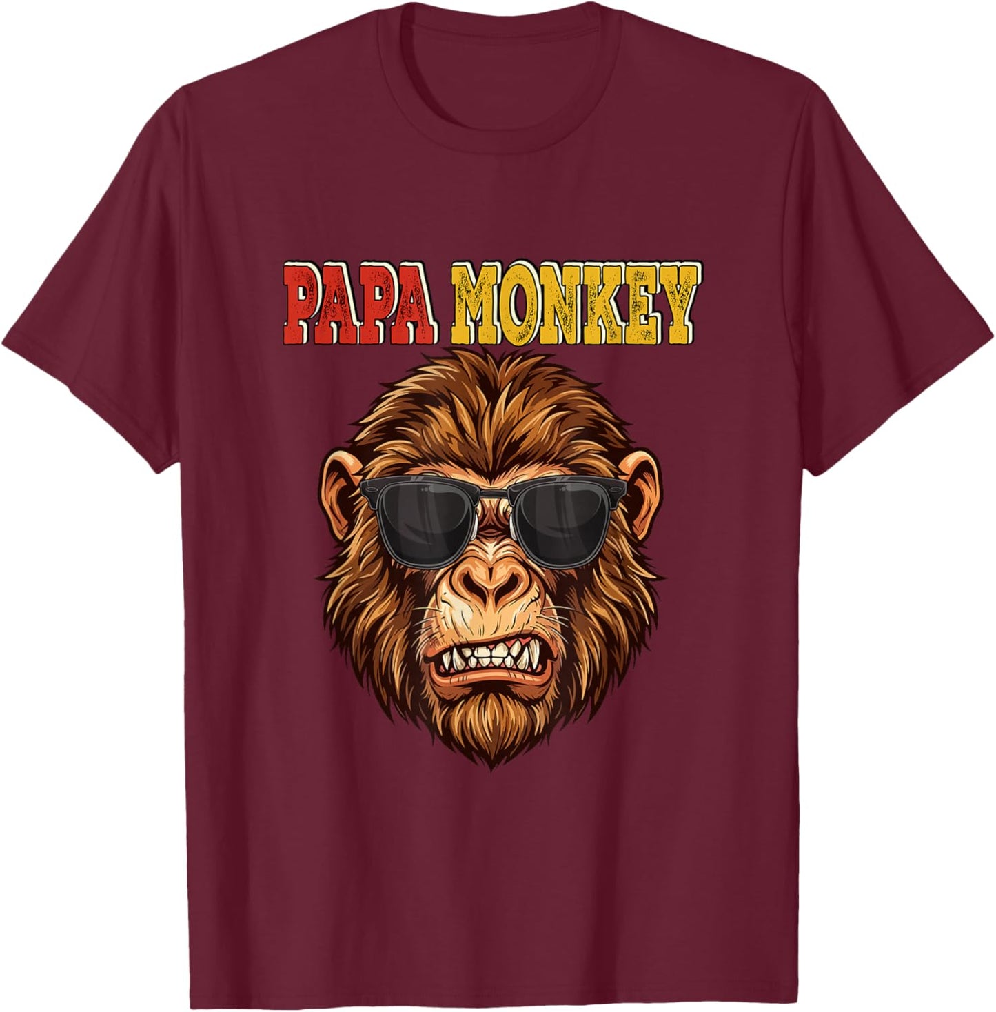 Papa Costume Monkey Sunglasses Father's Day Funny Family T-Shirt - T-Shirt | Maroon