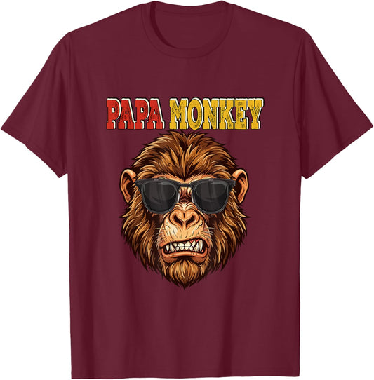 Papa Costume Monkey Sunglasses Father's Day Funny Family T-Shirt - T-Shirt | Maroon