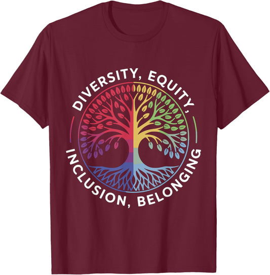 Diversity Equity Inclusion Belonging Hope Peace Teacher T-Shirt - T-Shirt | Maroon