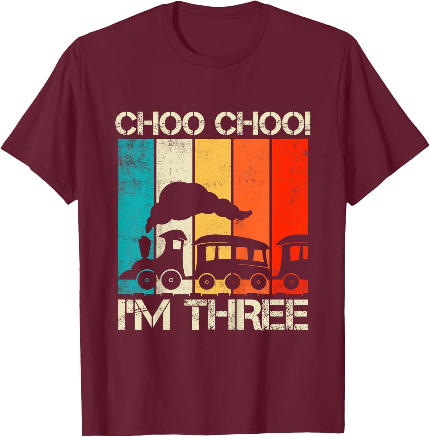 Kids Choo Choo Im Three Locomotive Train Boy 3rd Birthday Trains T-Shirt - T-Shirt | Maroon