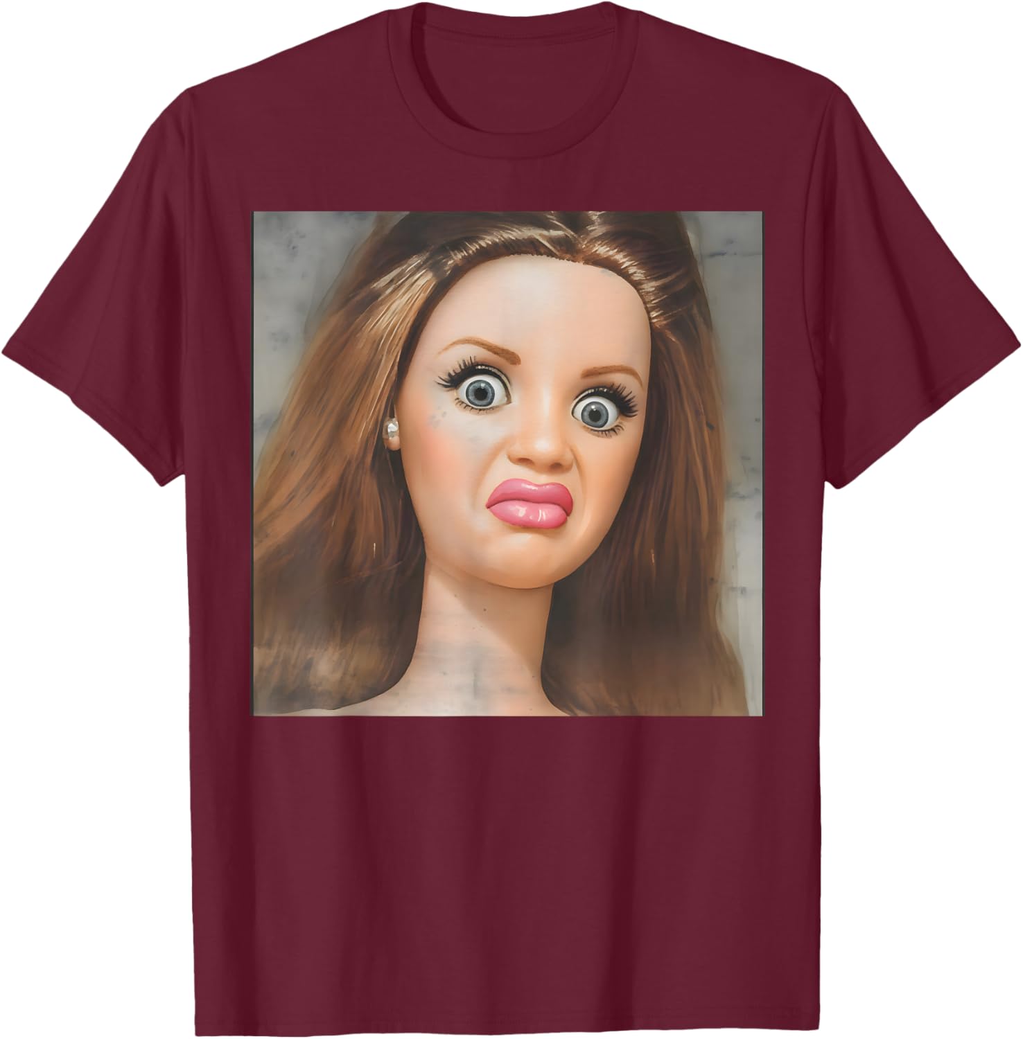 Distressed Doll Face Meme T-Shirt - T-Shirt | Maroon