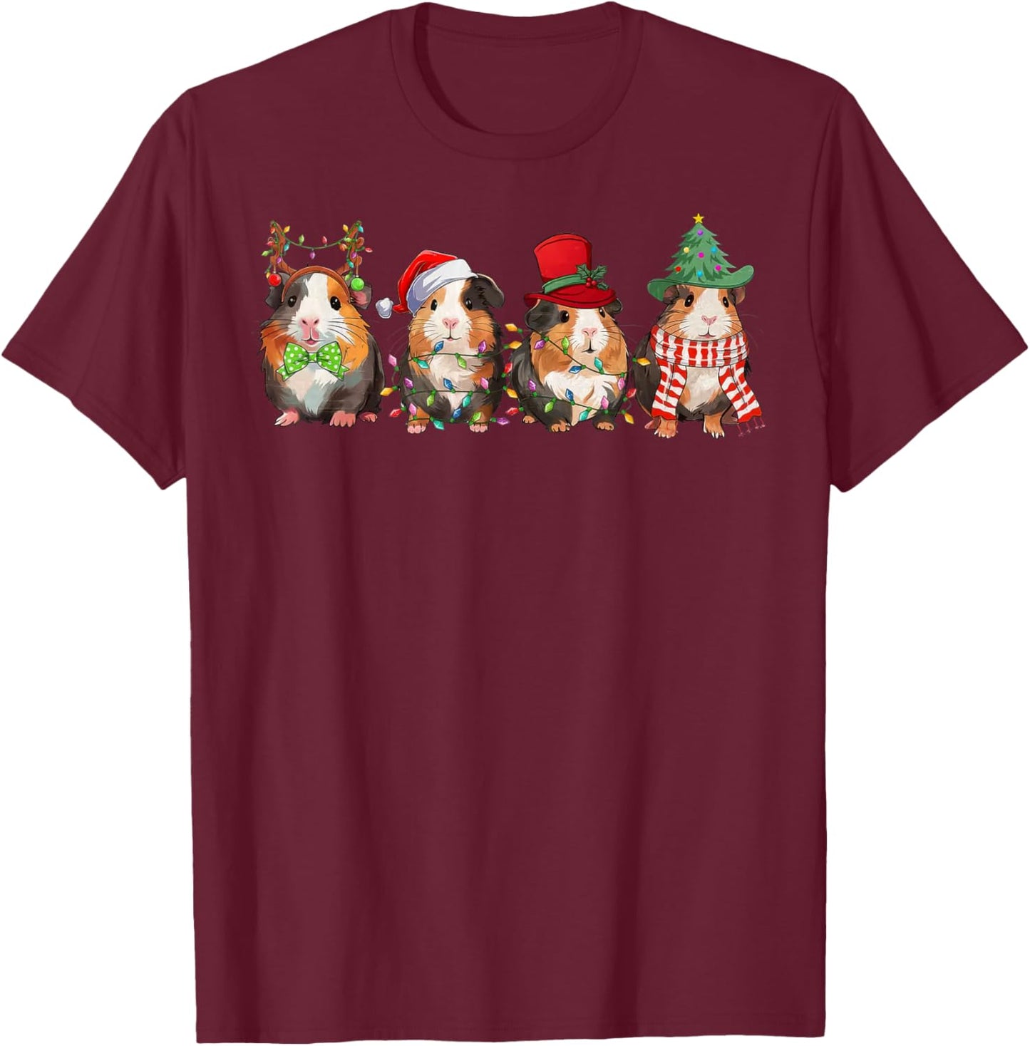 Merry Pigmas Cute Santa Guinea Pig Squad Christmas Lights T-Shirt - T-Shirt | Maroon