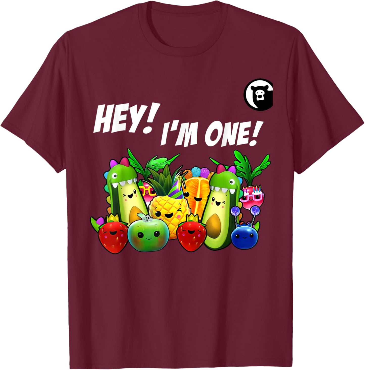 Hey I'm One Birthday Boy Funny Fruit Birthday Hey Bear T-Shirt - T-Shirt | Maroon