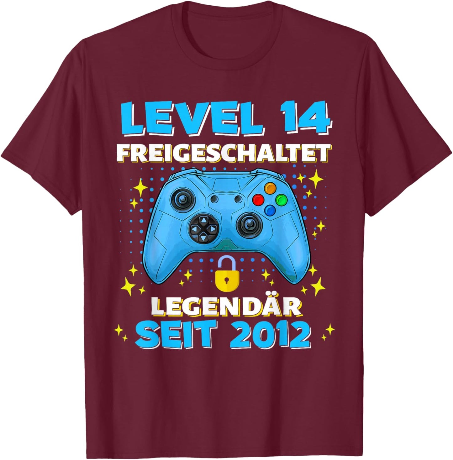 Level 14 Years Birthday Shirt Boy Gamer 2012 Birthday T-Shirt - T-Shirt | Maroon