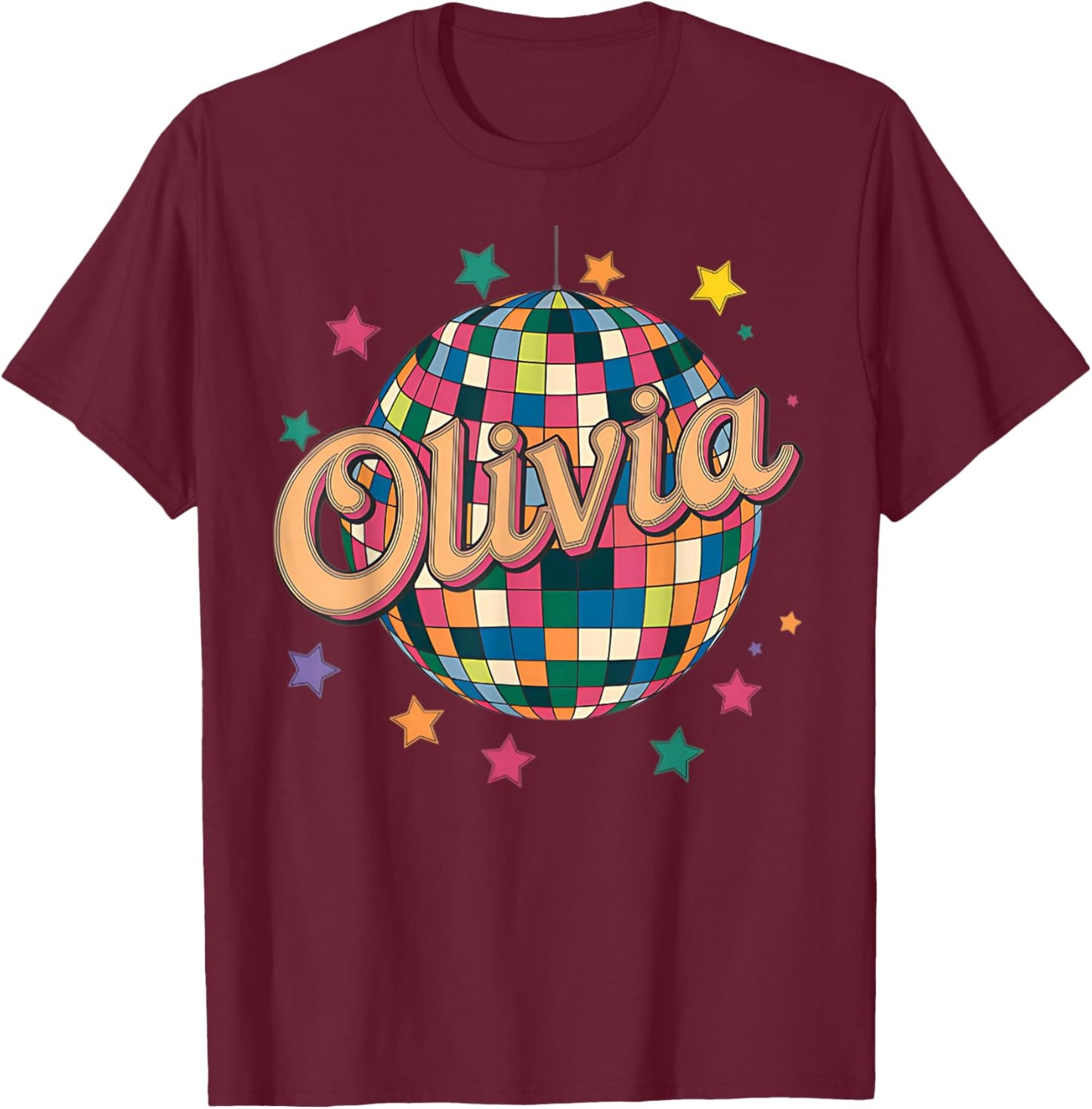 Girl Retro Olivia First Name Personalized Heart T-Shirt - T-Shirt | Maroon