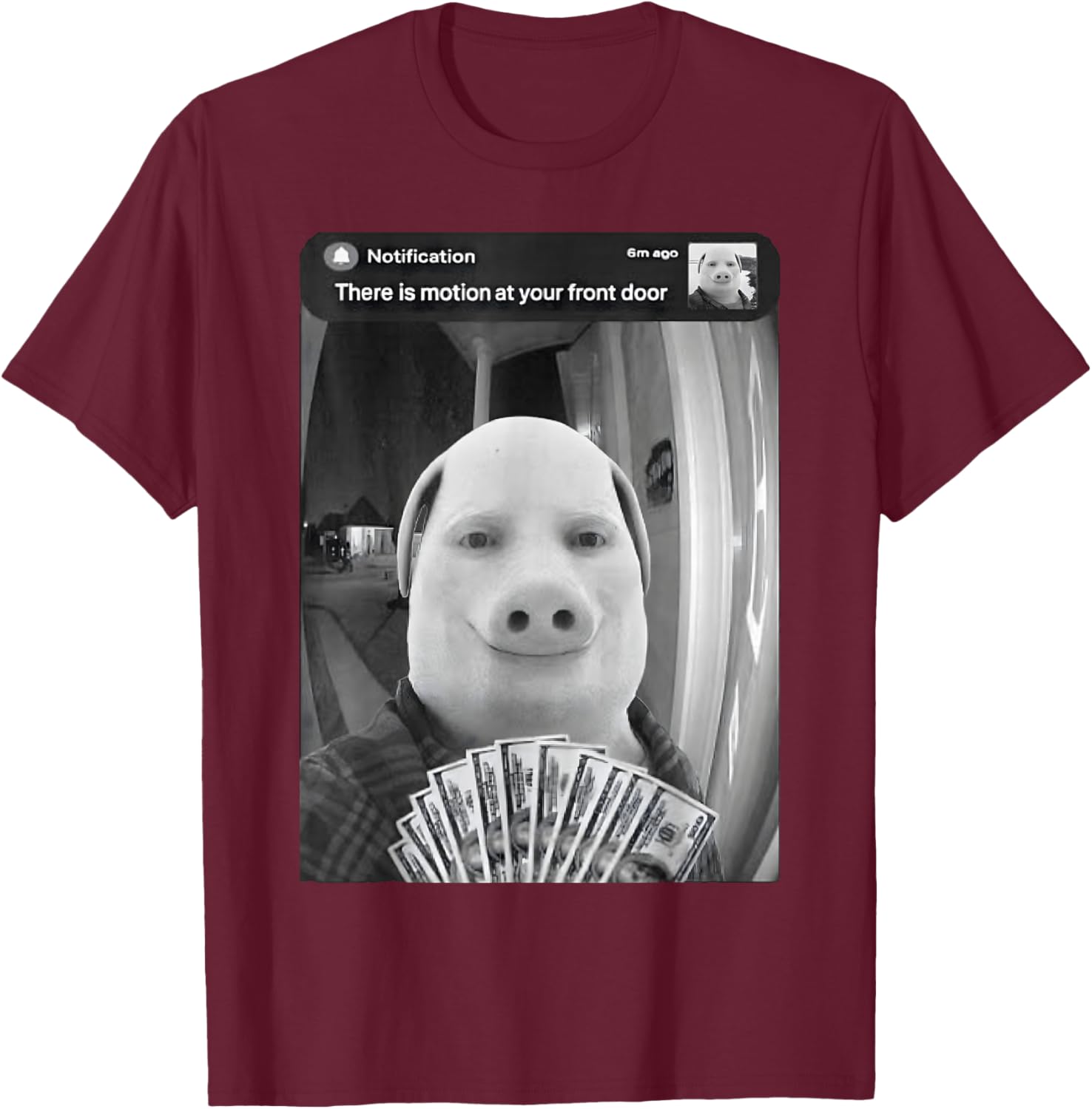 John Pork is Calling Motion Front Door T-Shirt - T-Shirt | Maroon
