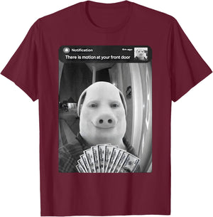John Pork is Calling Motion Front Door T-Shirt - T-Shirt | Maroon