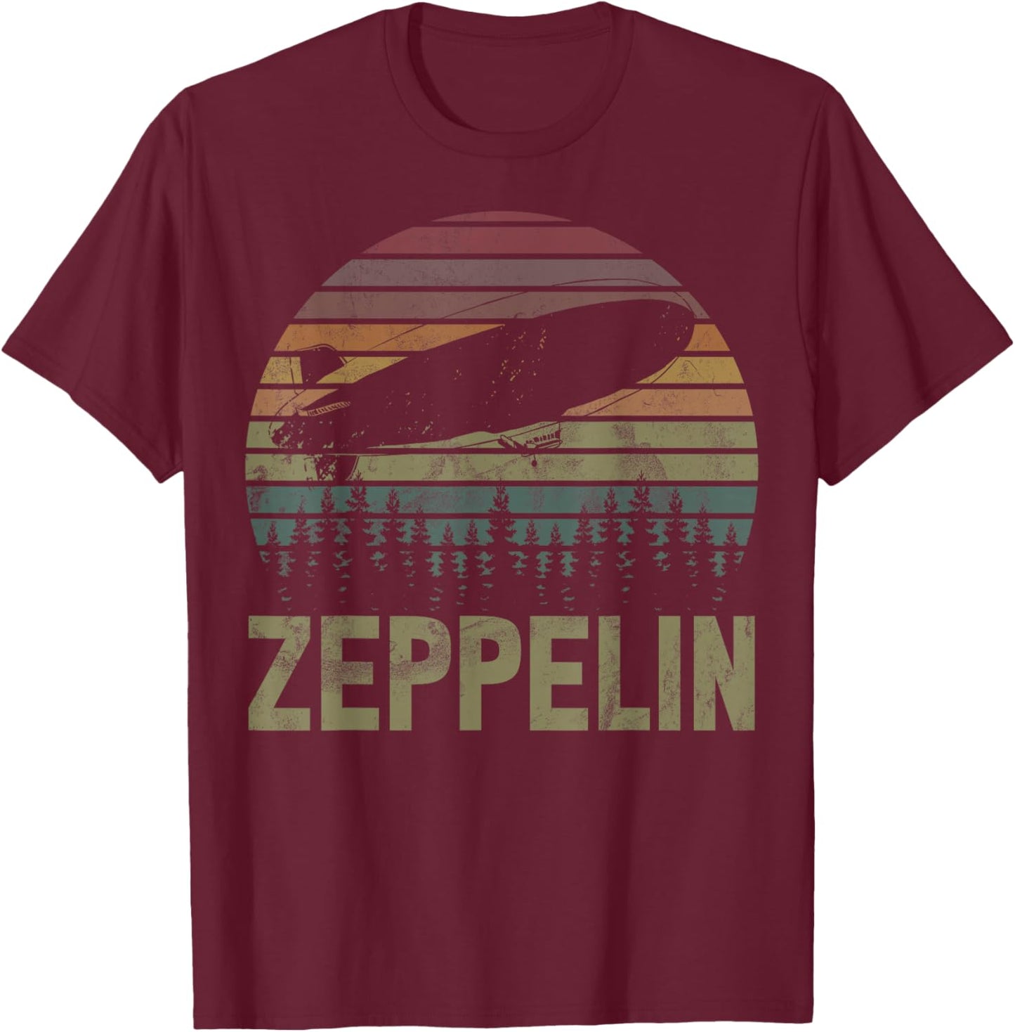 Retro Zeppelin 70s 80s Dirigible Airship Zepelin Zepplin T-Shirt - T-Shirt | Maroon