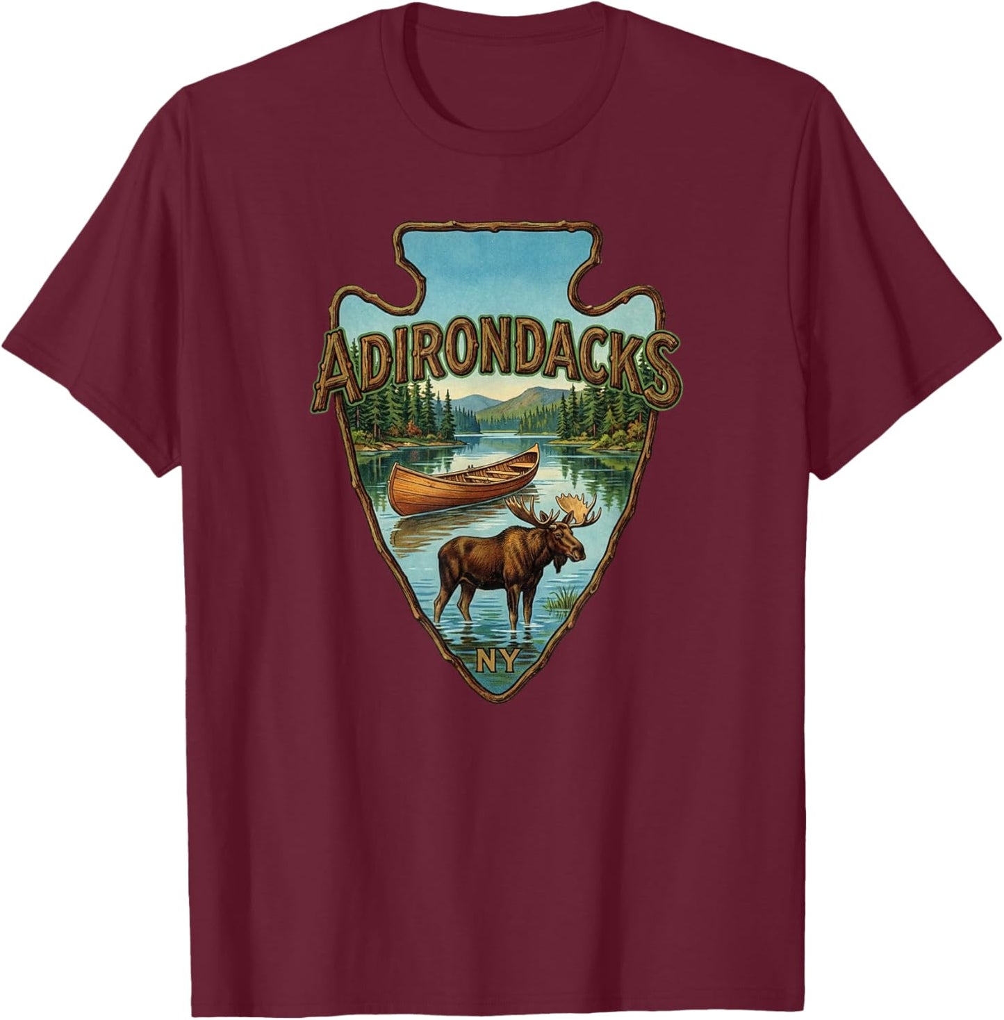 Adirondacks, New York, Retro T-Shirt - T-Shirt | Maroon