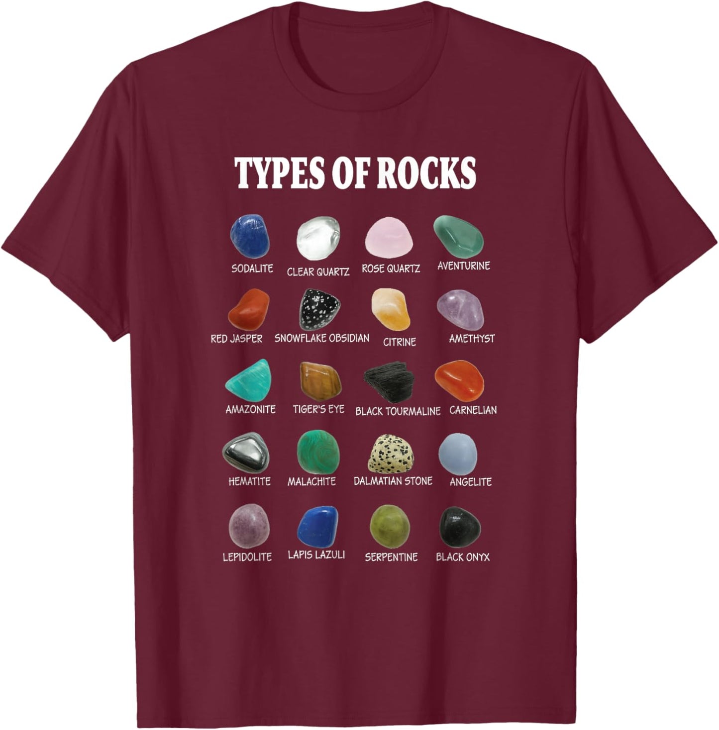 Types of Rocks Educational Geology Minerals Gemology T-Shirt - T-Shirt | Maroon