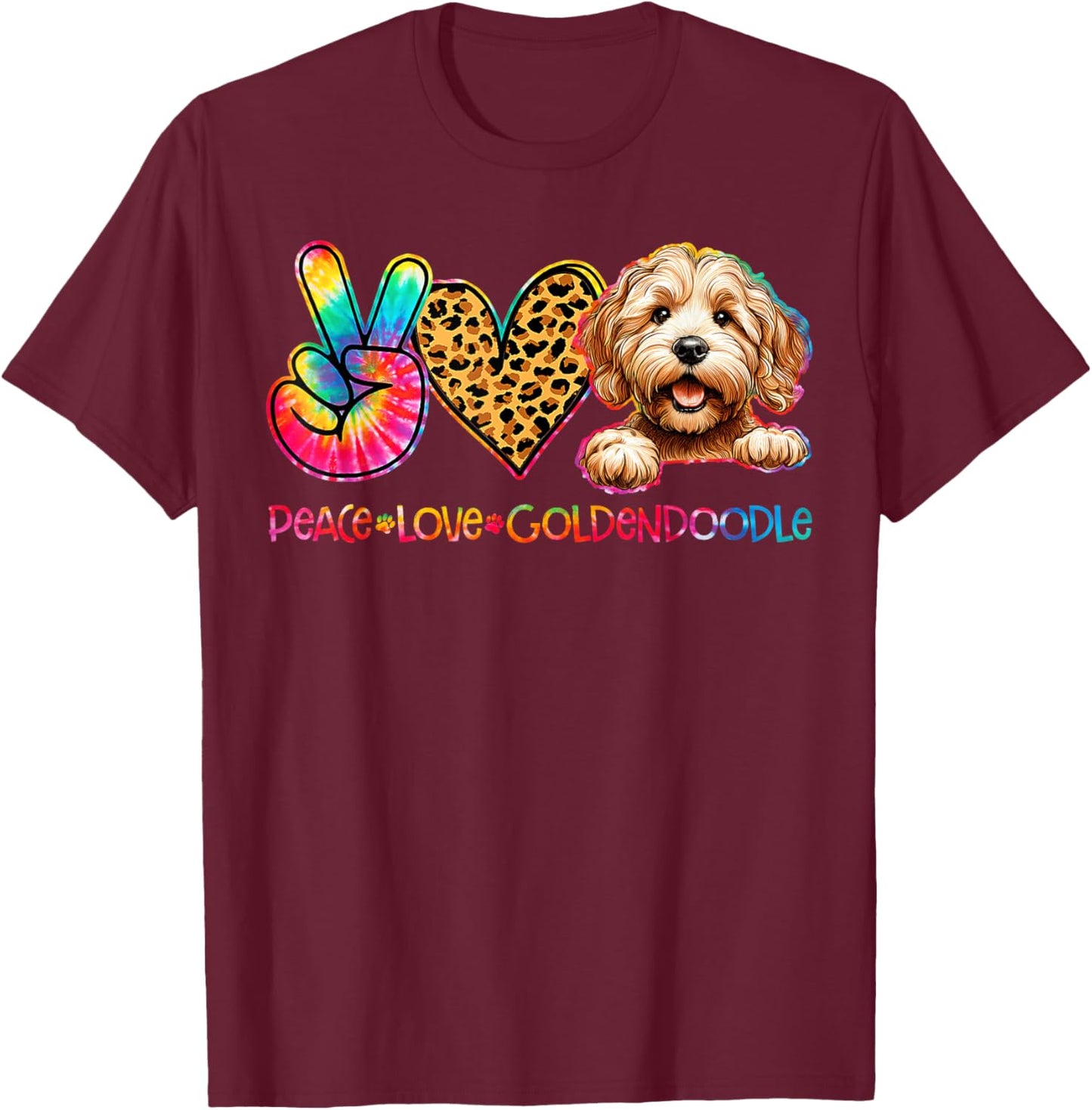 Peace Love Goldendoodle Tie Dye Dog Lover T-Shirt - T-Shirt | Maroon