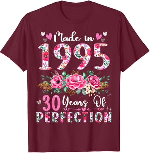 30 Year Old Made In 1995 Floral 30th Birthday Women T-Shirt - T-Shirt | Maroon