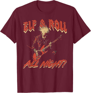 Elf & Roll All Night Rockin' Christmas Elf Music T-Shirt - T-Shirt | Maroon