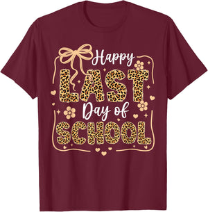 Happy Last Day of School Leopard Teachers Students Last Day T-Shirt - T-Shirt | Maroon