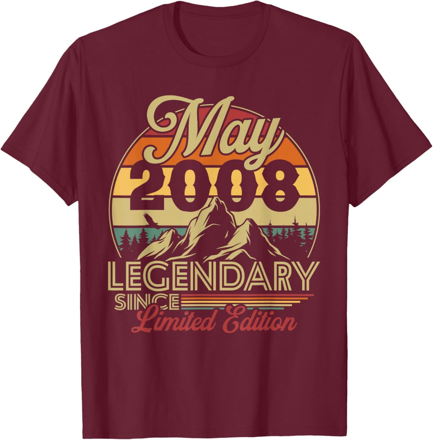 Vintage Anniversaire 18 Ans pour Né en Mai 2008 Cadeau T-Shirt - T-Shirt | Maroon