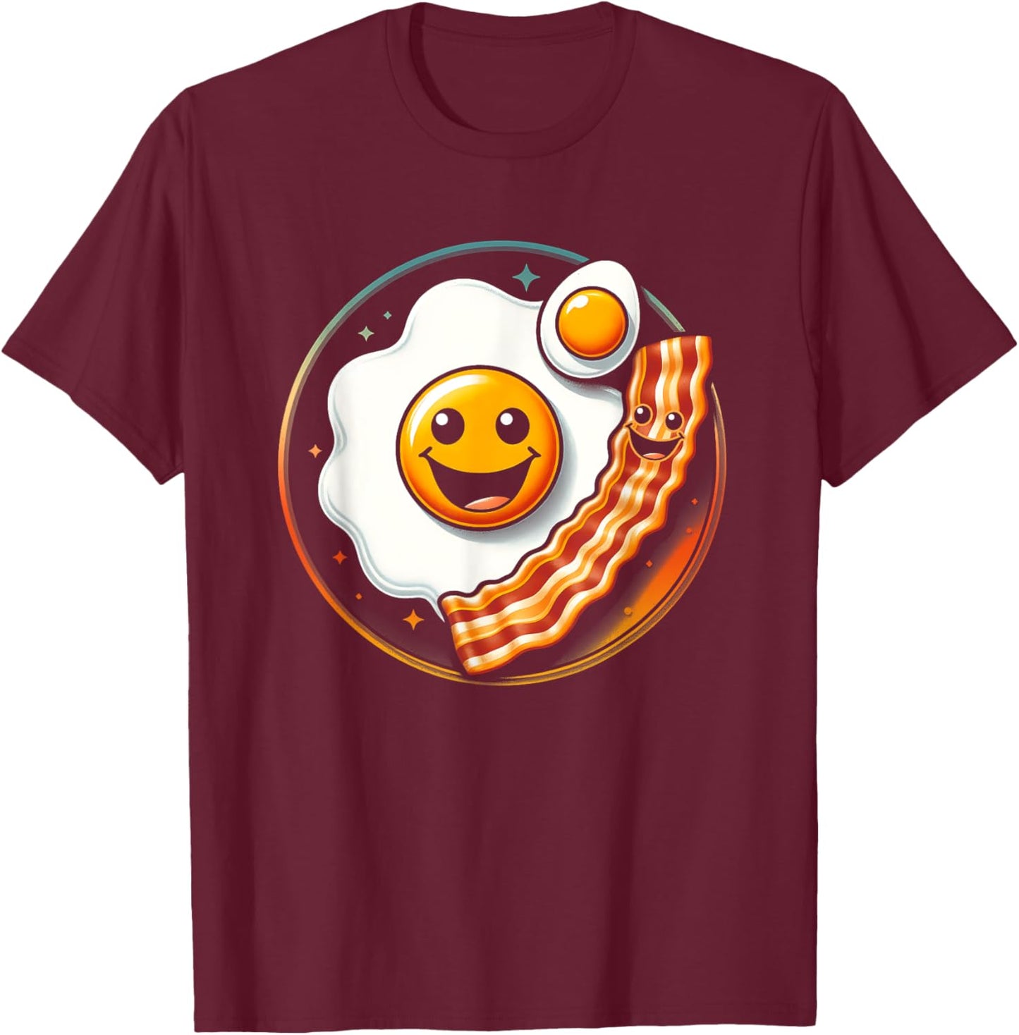 Egg and Bacon Smile Face Funny Breakfast Food Lover Meme T-Shirt - T-Shirt | Maroon