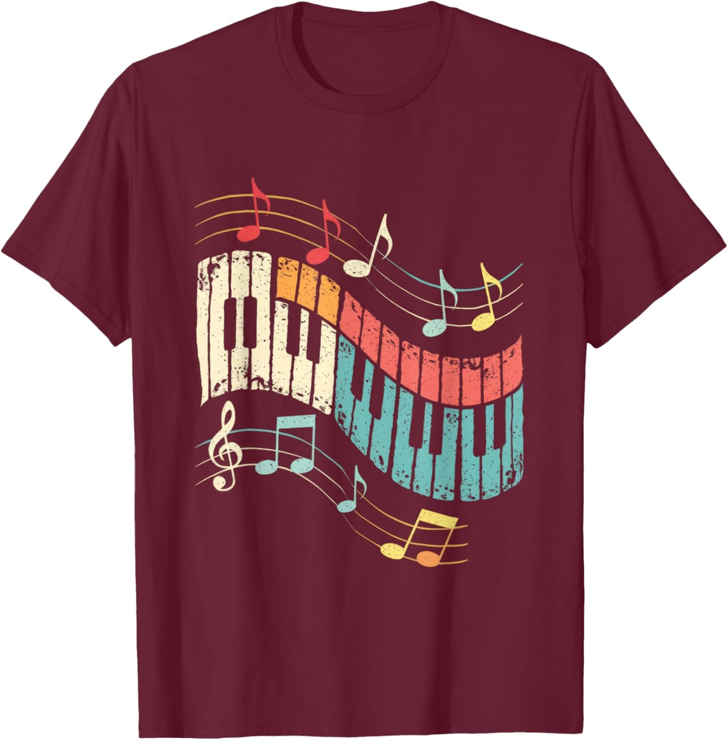 Music Piano Notes Melody Harmony Rhythm Keys T-Shirt - T-Shirt | Maroon