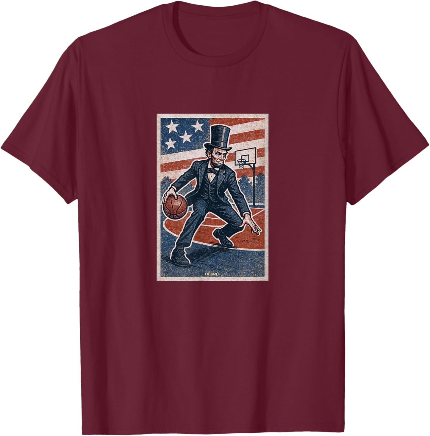 ABE Lincoln Dribbling - American Basketball Player T-Shirt - T-Shirt | Maroon