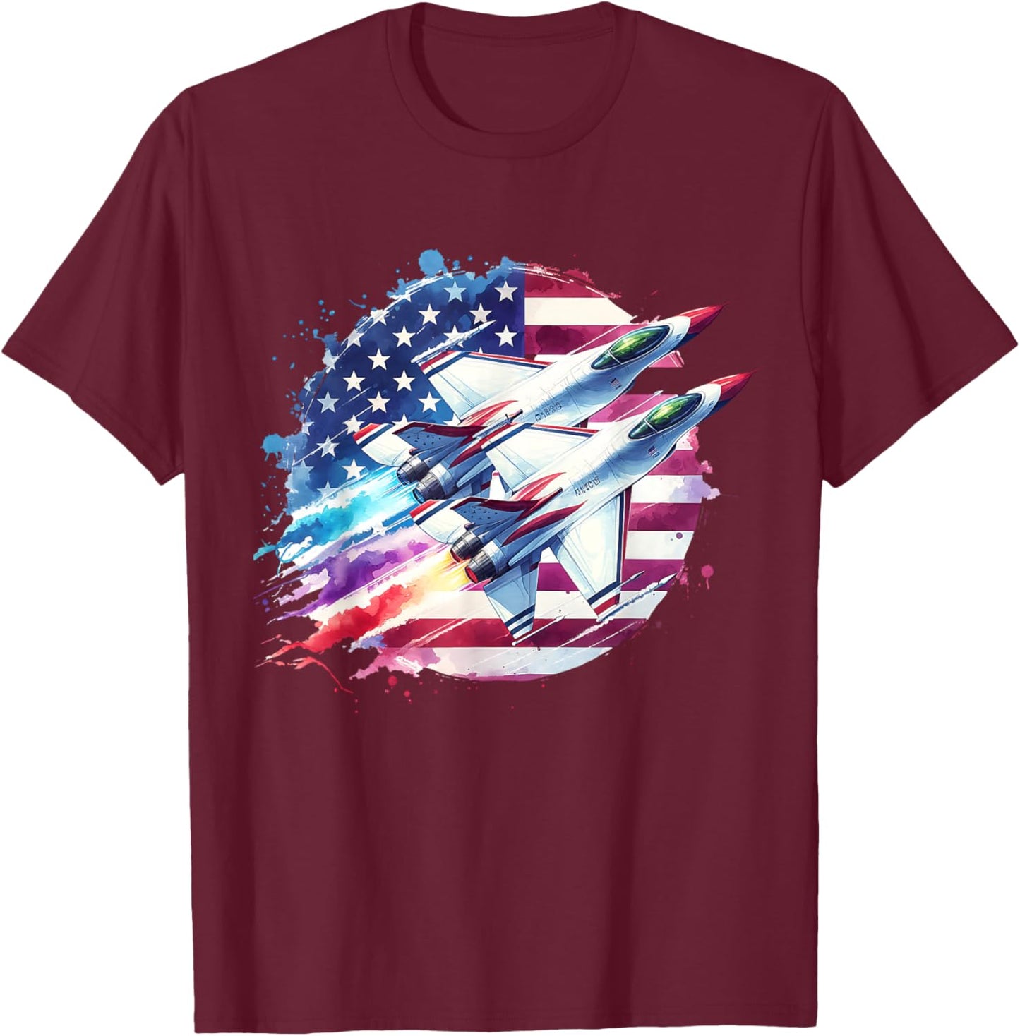 Boys 4th Of July American USA Flag Fighter Jet T-Shirt - T-Shirt | Maroon