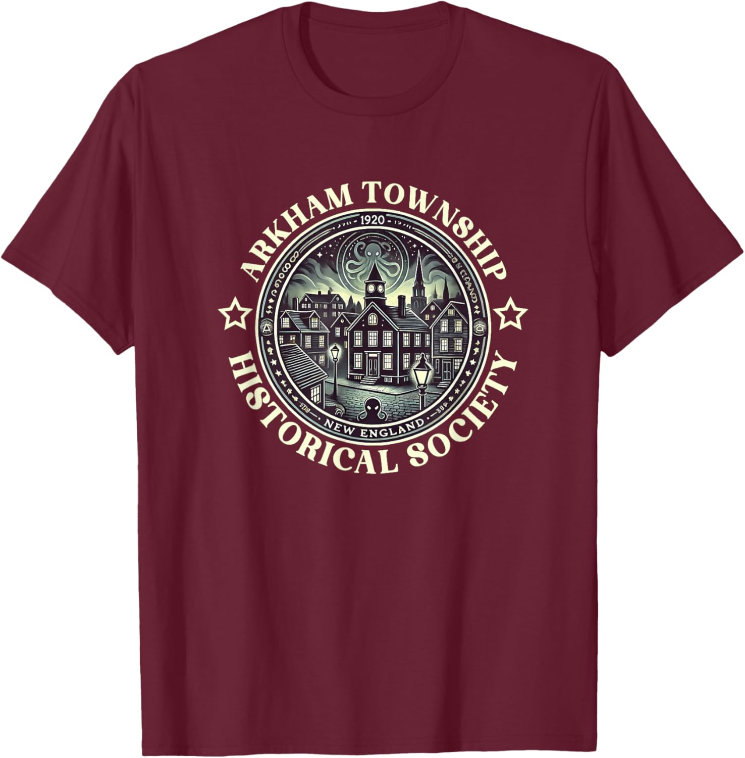 Arkham-Stadt Lovecraftscher Cthulhu-Mythos Miskatonic Horror T-Shirt - T-Shirt | Maroon