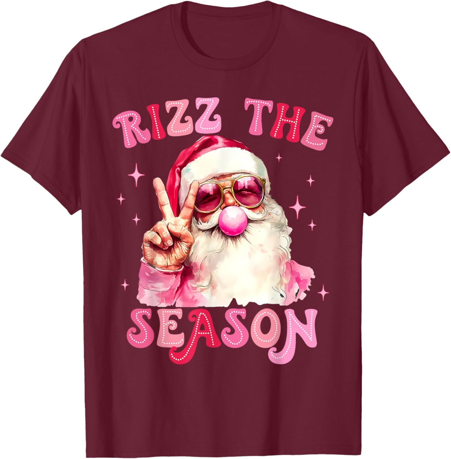 Rizz The Season Santa Pink Bubble Gum Rizzmas Christmas Kids T-Shirt - T-Shirt | Maroon