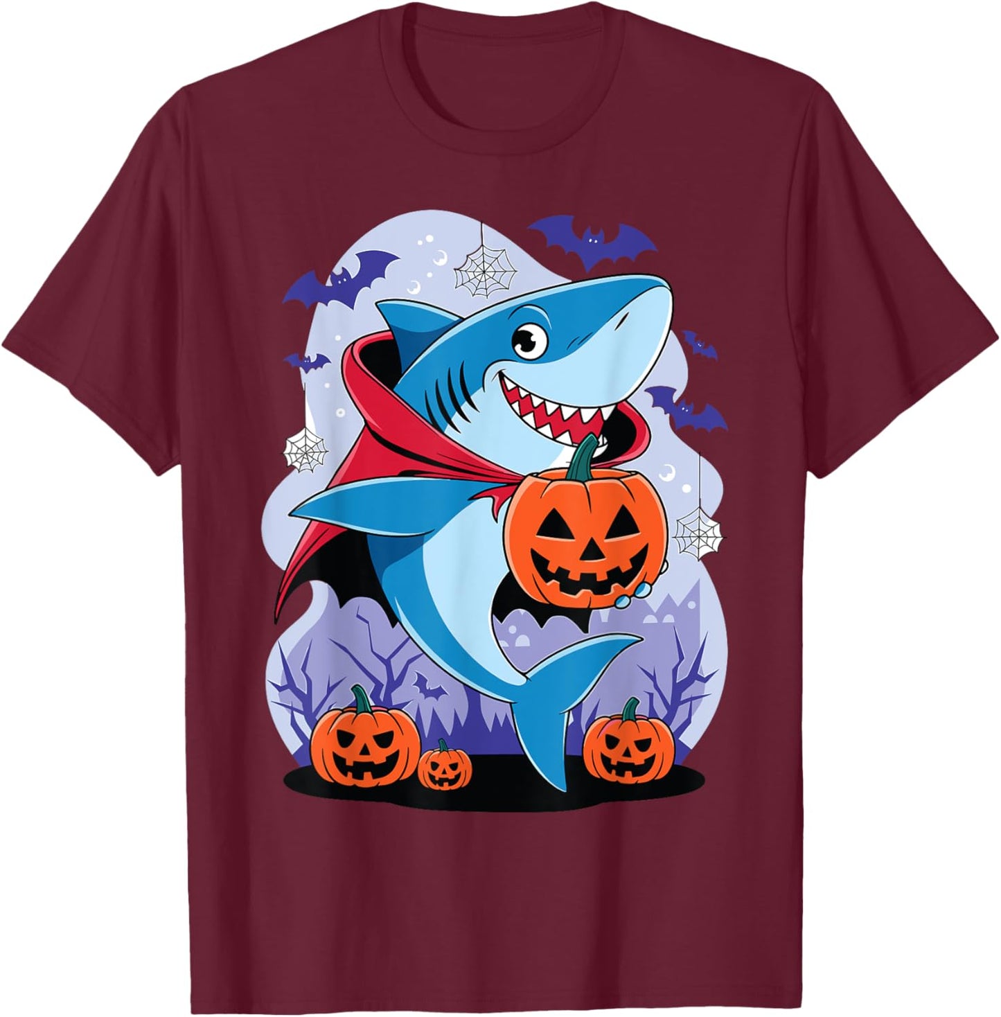 Shark Halloween Shark Pumpkin Shark Costume Halloween Funny T-Shirt - T-Shirt | Maroon