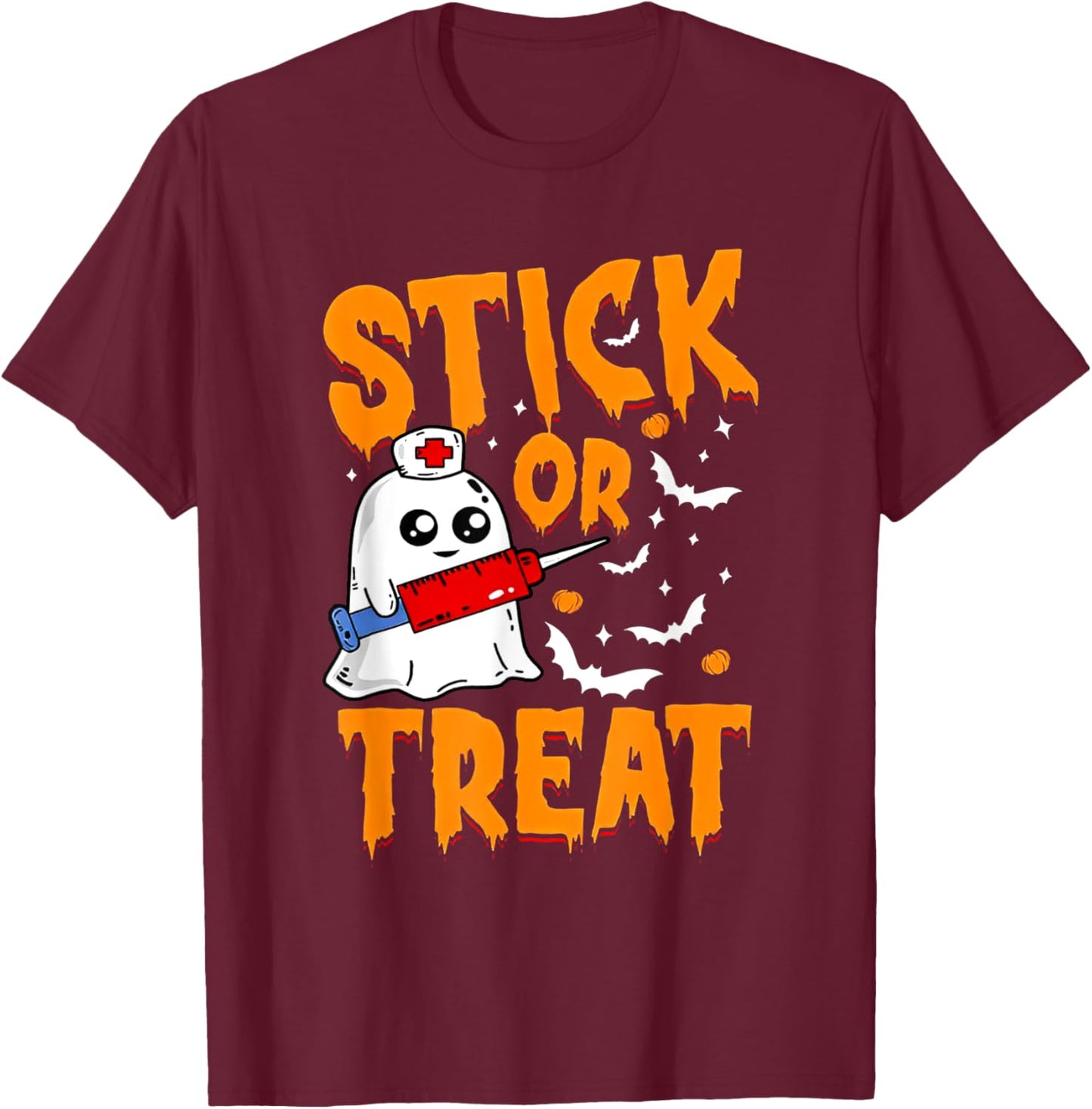 Stick or Treat Nurse Funny Halloween T-Shirt - T-Shirt | Maroon
