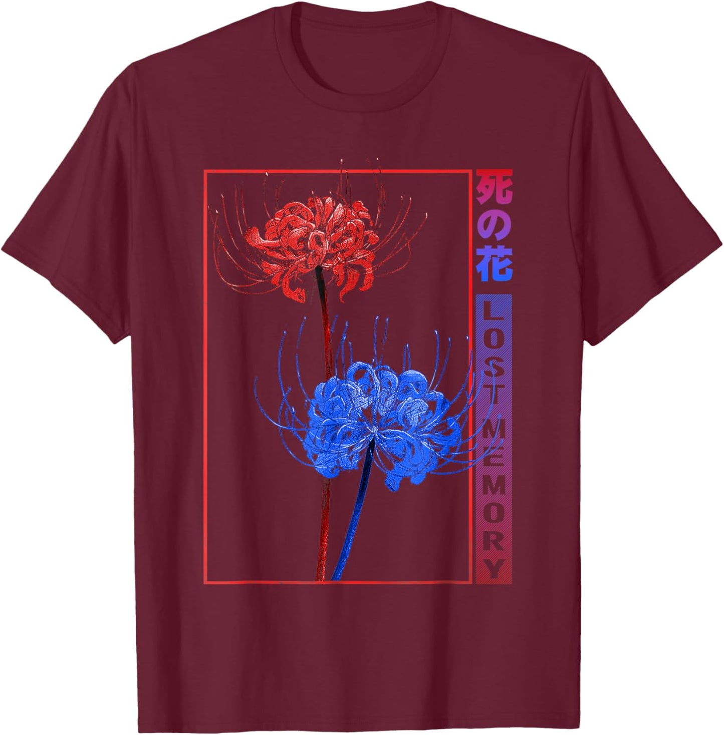 Japanese Red Blue Spider Lily Soft Grunge Aesthetic Flower T-Shirt - T-Shirt | Maroon