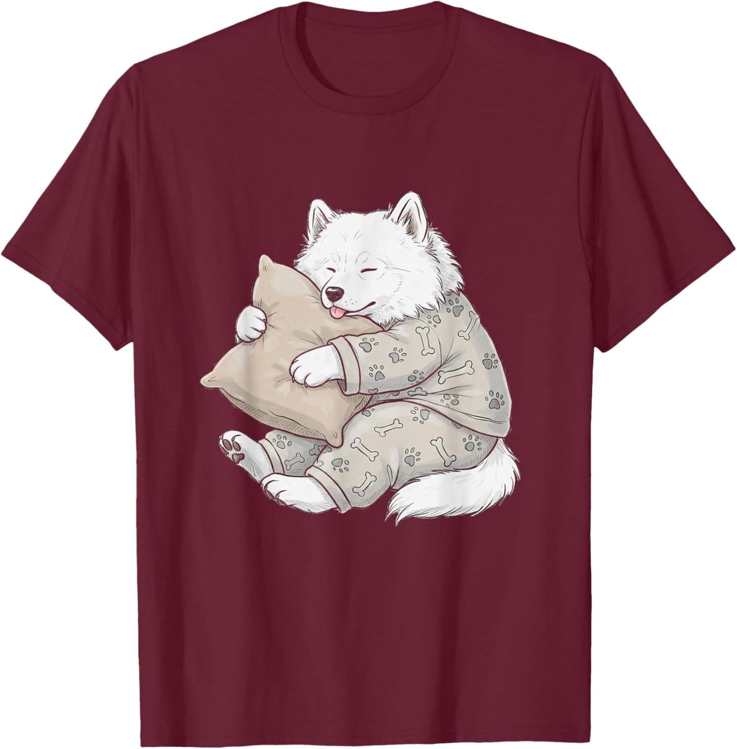 Funny Sleepy Samoyed Pajama Men Women Kids T-Shirt - T-Shirt | Maroon