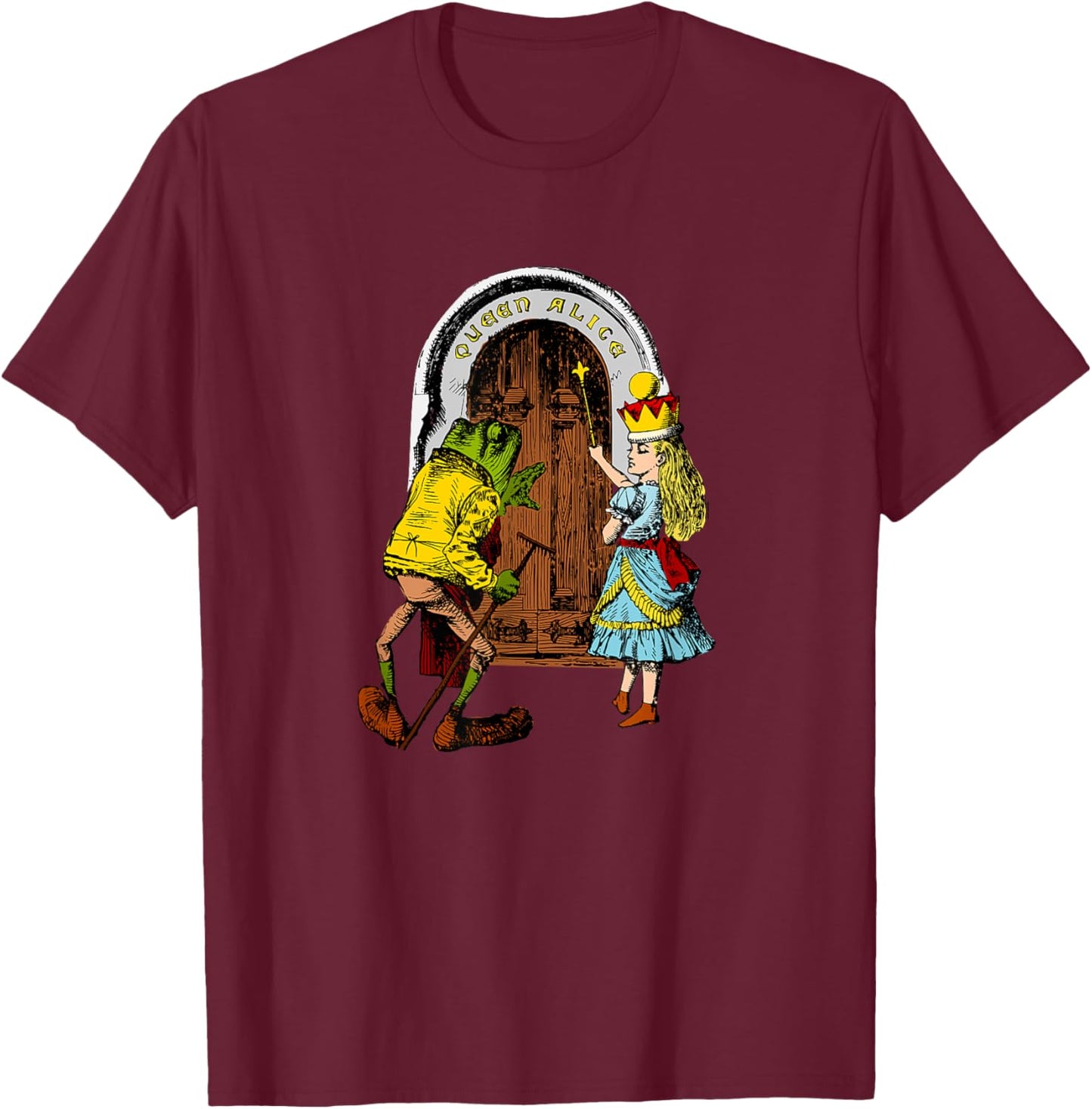 Enchanting Queen Alice in Wonderland Frog Footman Castle T-Shirt - T-Shirt | Maroon
