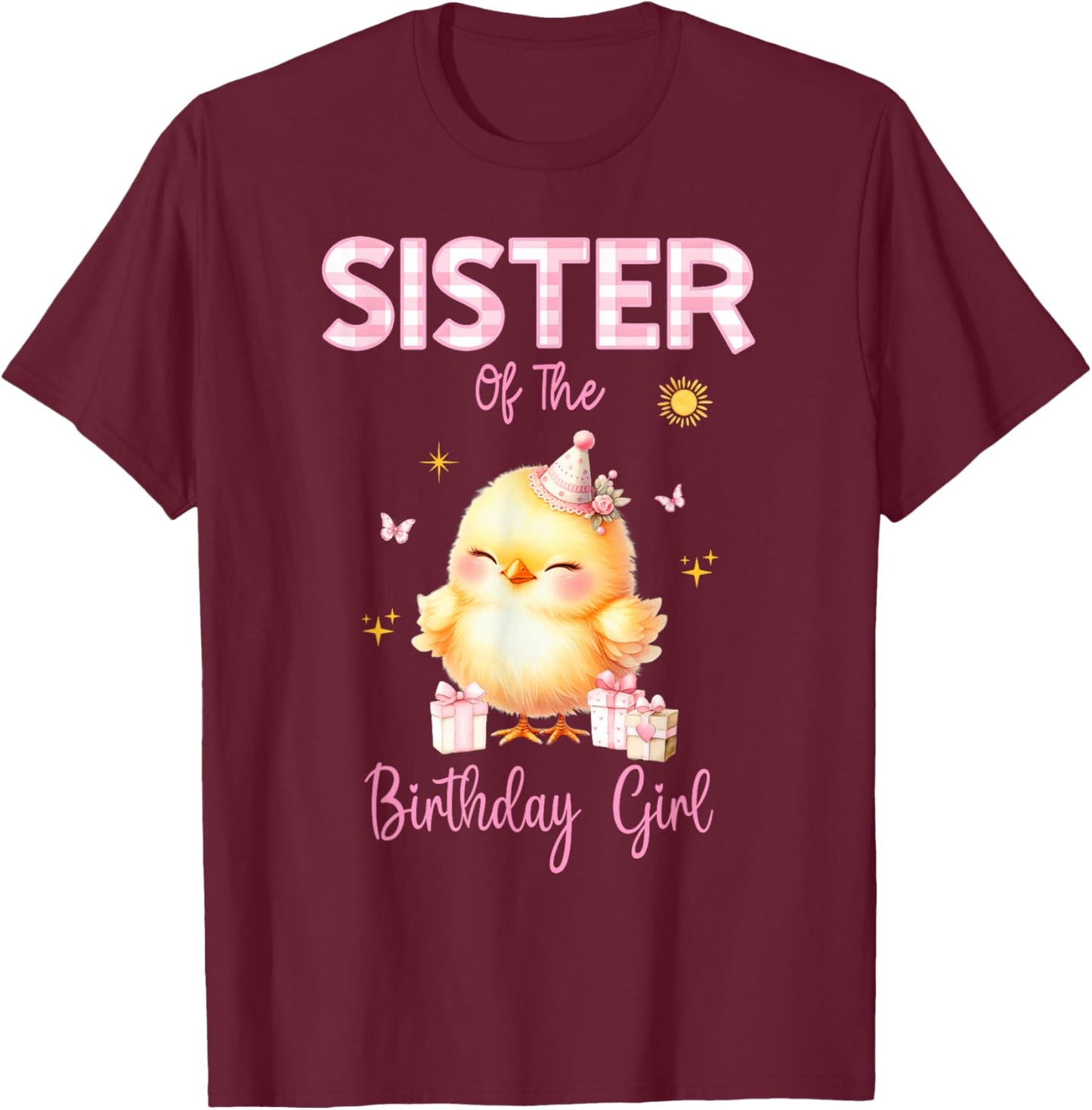 Cute Chick Birthday Girl Farm First Party Matching Family T-Shirt - T-Shirt | Maroon