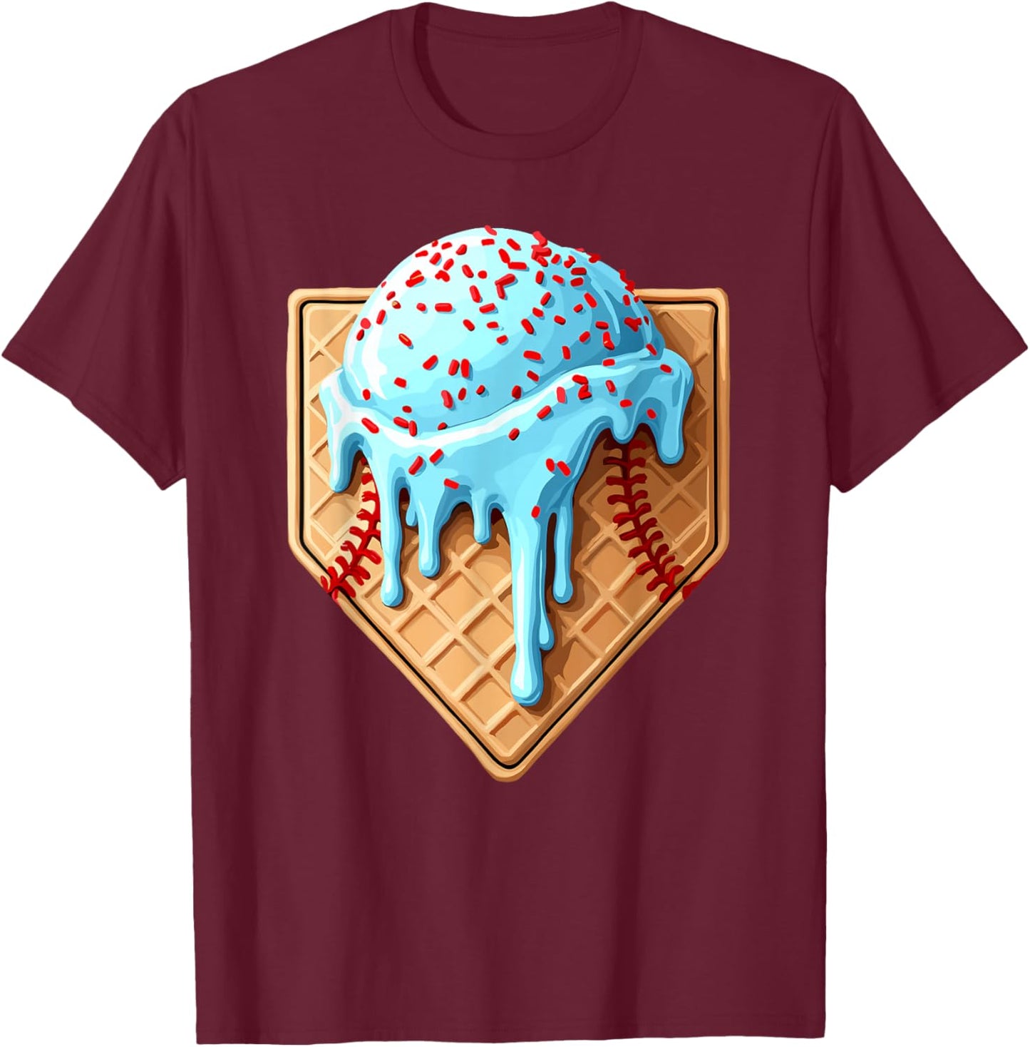 Ice Cream Baseball Drip Home Plate Dripping T-Shirt - T-Shirt | Maroon