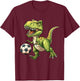 T-Rex playing soccer ball, soccer for kids T-Shirt - T-Shirt | Maroon