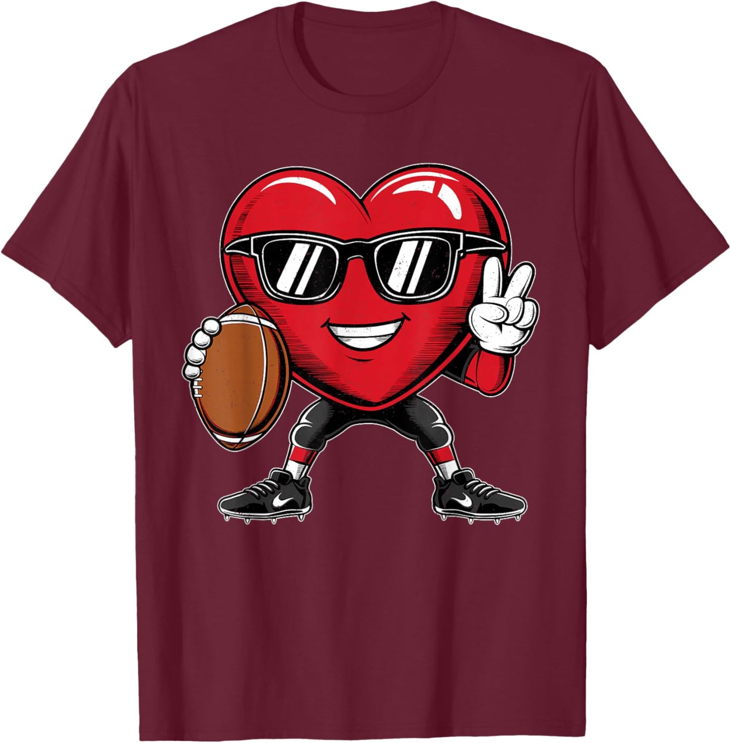 Valentine's Day Heart Playing Football Boys Girls Kids T-Shirt - T-Shirt | Maroon