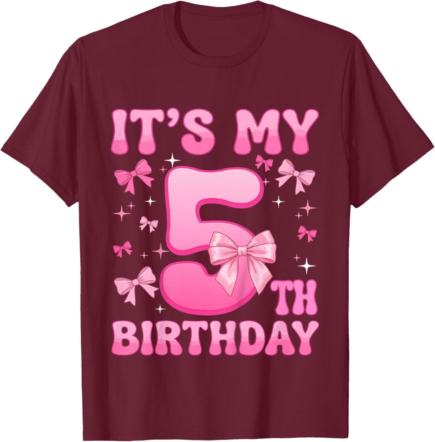Kids 5th Birthday Shirt Girl Coquette Bow Kids Five 5 Year Old T-Shirt - T-Shirt | Maroon