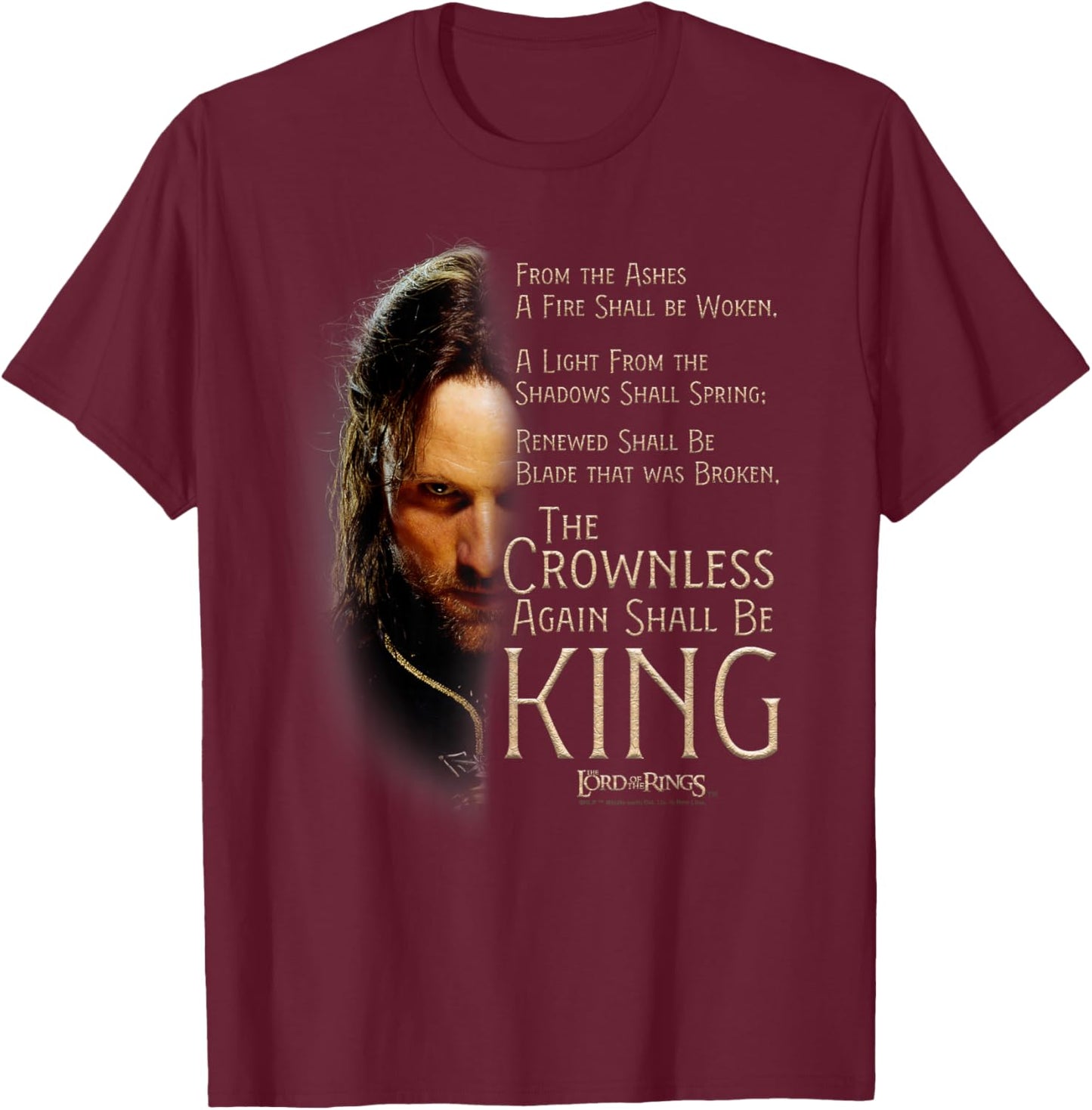 The Lord of The Rings Aragorn Crownless King T-Shirt - T-Shirt | Maroon