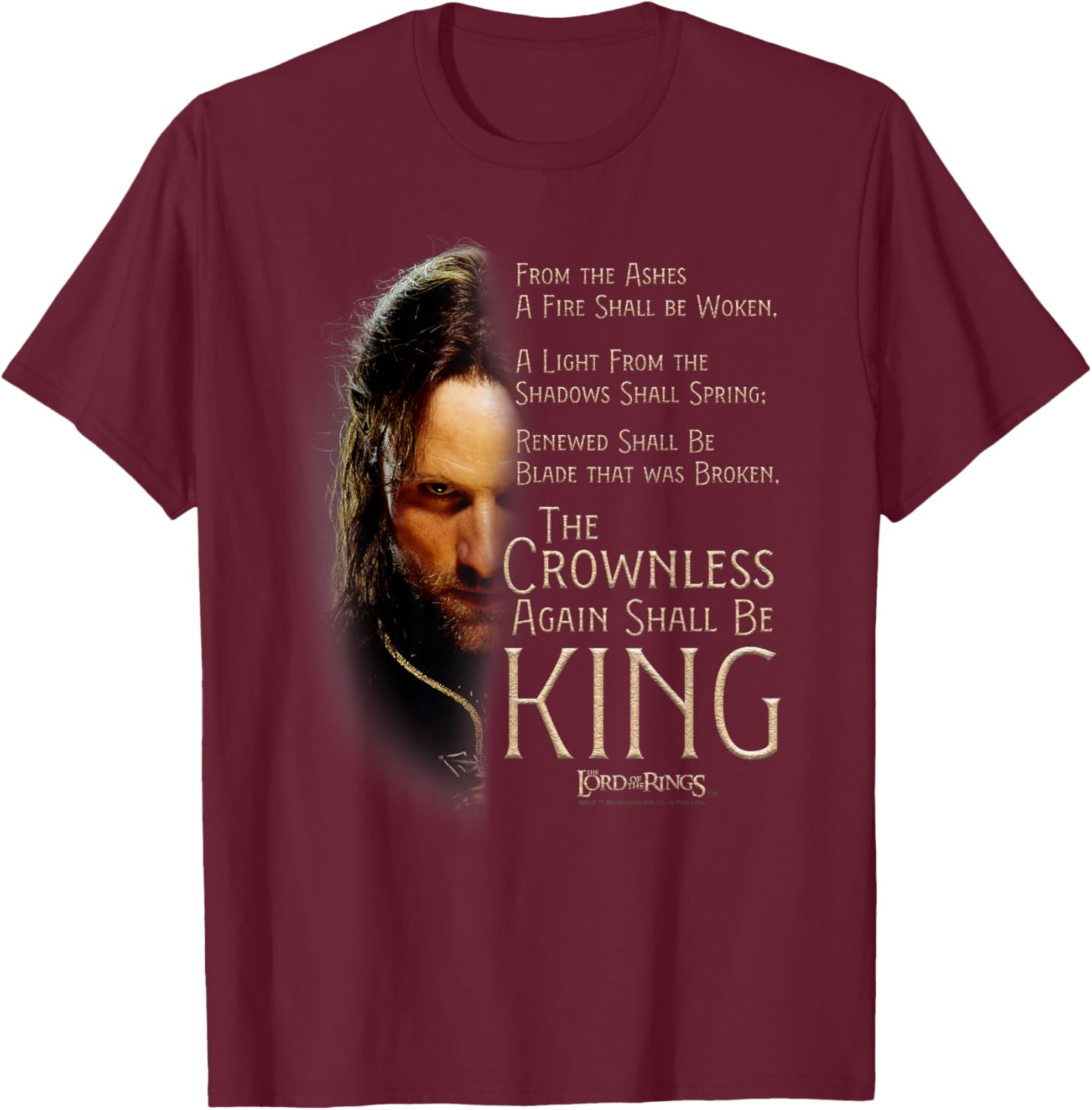 The Lord of The Rings Aragorn Crownless King T-Shirt - T-Shirt | Maroon