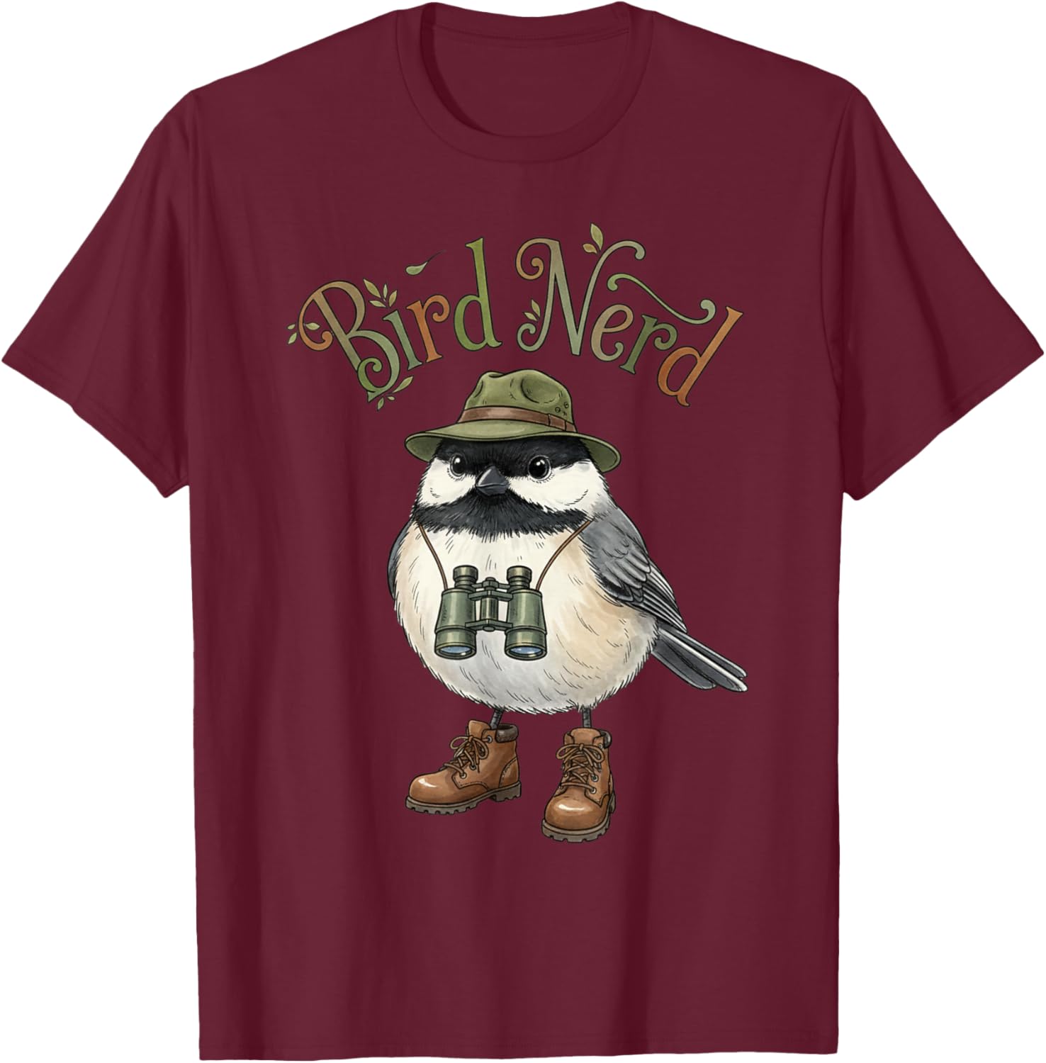 Bird Nerd Black Chickadee Bird Watching Birding Birders T-Shirt - T-Shirt | Maroon