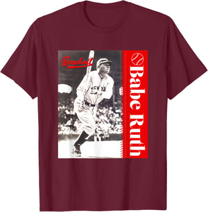 Great Moment Store -Adult Baseball , Black, Small, Short Sleeve, Classic Fit, , Baseball Player Pattern T-Shirt - T-Shirt | Maroon