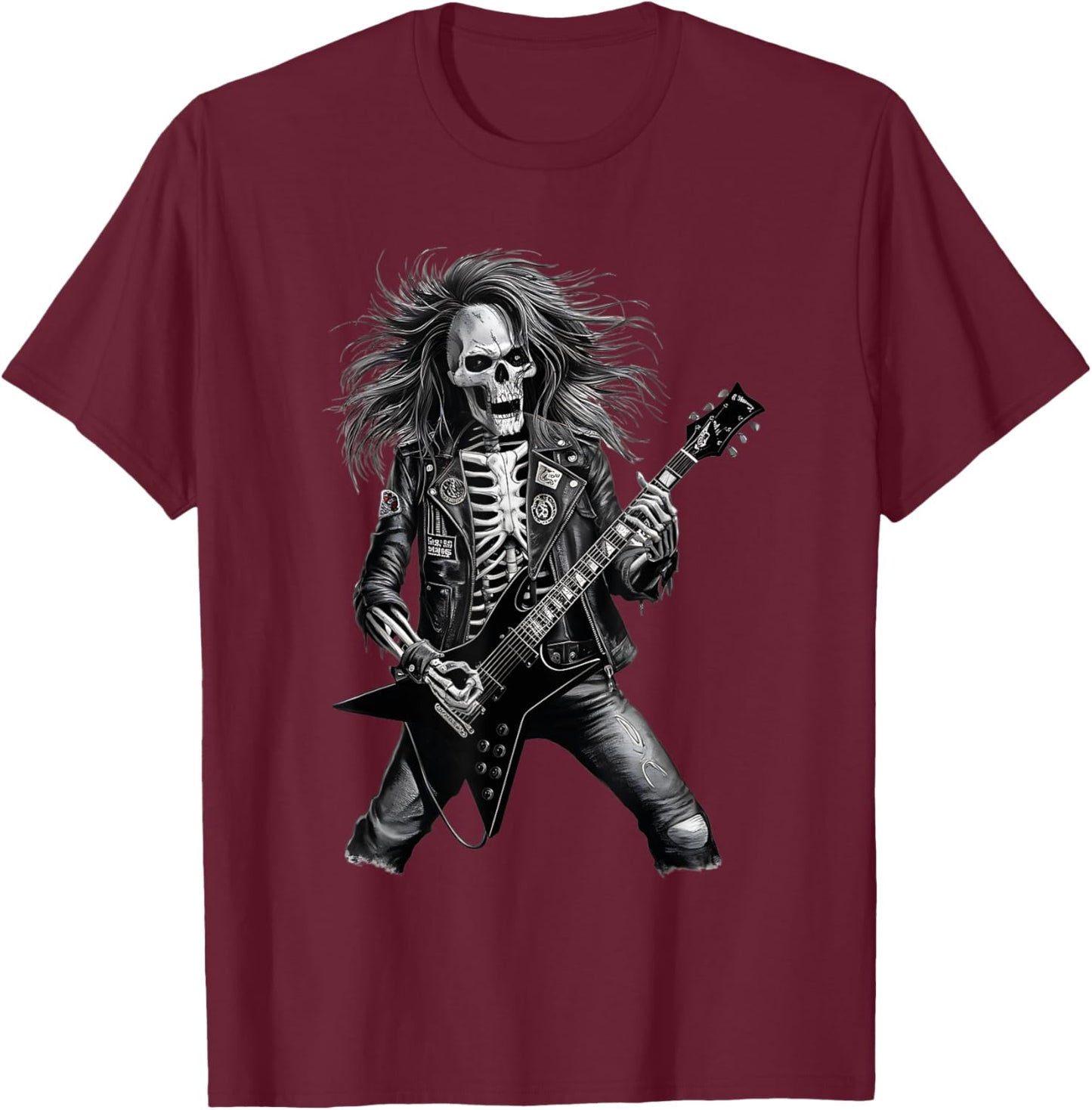 Skeleton Rocker With Guitar Men Skeleton Playing Guitar T-Shirt - T-Shirt | Maroon