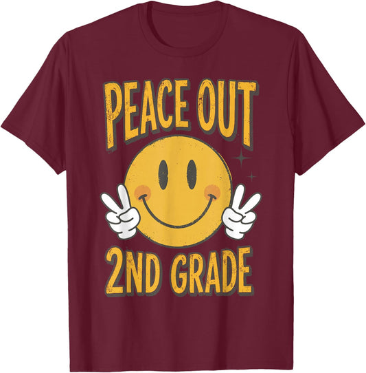 Peace Out 2nd Grade Graduation 2026 Last Day of School T-Shirt - T-Shirt | Maroon