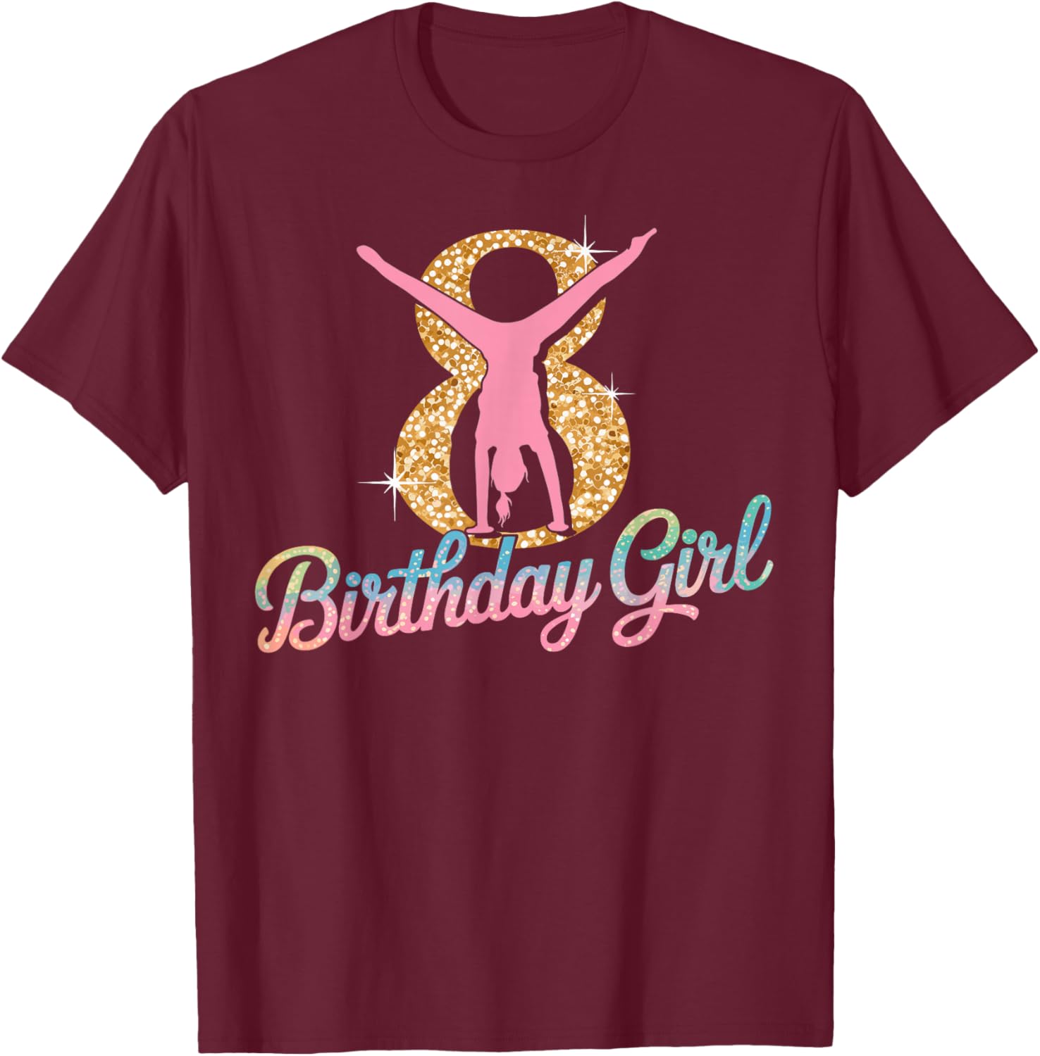 Gymnastics Gymnast 8 Year Birthday Girl 8th Bday Party T-Shirt - T-Shirt | Maroon